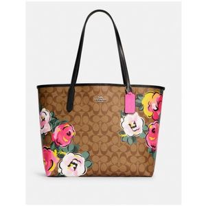 Coach City Tote In Signature Canvas with Vintage Rose Print
